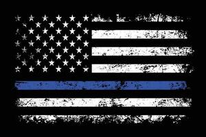 Thin Blue Line USA Flag. Vintage American Police Support Flag. vector
