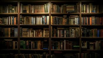 Abundance of wisdom and knowledge in old library bookshelves generated by AI photo