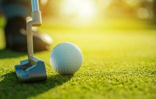 Golf Player Using Putter Club Close Up photo