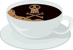 Cup of hot black coffee with skull and bones foam pattern vector illustration