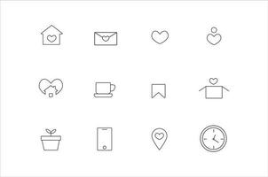 Linear art set of icons for home social networking, heart cute vector