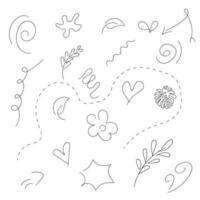 Hand drawn vector doodle Doodle Swash Black Thin Line Set Include of Heart, Stroke, Circle and Arrow Sign. Vector illustration