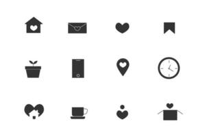 Linear filled art set of icons for home social networking, heart cute vector