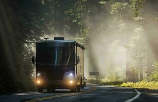 Diesel Pusher Motorhome RV on a Scenic California Highway photo