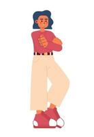 Arms crossed young adult woman semi flat colorful vector character. Confident female white collar worker. Editable full body person on white. Simple cartoon spot illustration for web graphic design