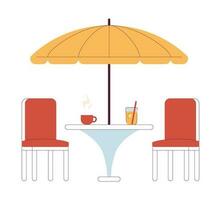 Modern street cafe table and umbrella semi flat colour vector object. Backyard patio furniture. Editable cartoon clip art icon on white background. Simple spot illustration for web graphic design