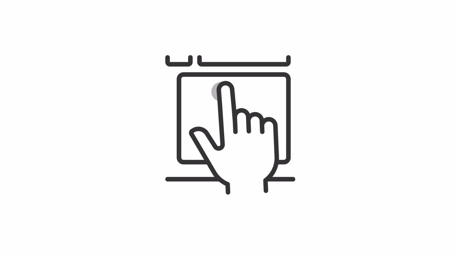 Animated using touch pad line icon. Hand moving above laptop touchpad