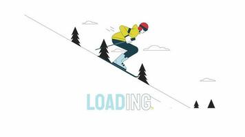 Skiing downhill loader animation. Ski man on slope. Skiing resort. Flash message 4K video footage. Isolated outline colour loading animation with alpha channel transparency for UI, UX web design