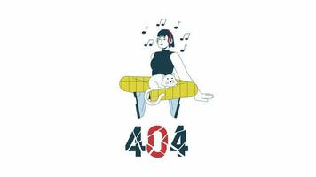 Music listening 404 error animation. Headphones woman with cat. Empty state 4K video concept footage with alpha channel transparency. Outline colour page not found flash message for UI, UX web design