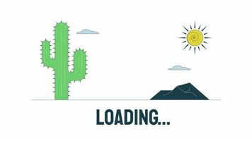 Desert wasteland loader animation. Tumbleweed on road. Cactus, mountain. Flash message 4K video footage. Isolated outline colour loading animation with alpha channel transparency for UI, UX web design