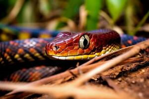 A snake on a rock with the head turned to the side Ai Generative photo