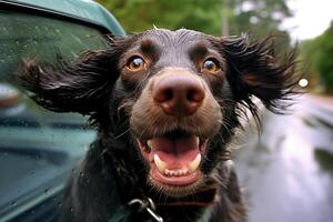 dog in real life, happy moment with pet photo