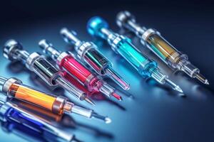 A row of colorful tubes with different colored lids are lined up in a dark room photo