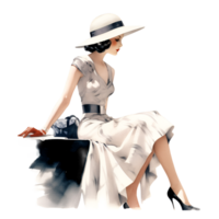 Vintage Fashion Illustration Model Watercolor Clipart png