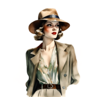 Vintage Fashion Illustration Model Watercolor Clipart png