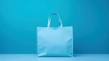 Blue shopping bag on background. photo