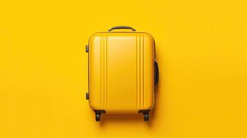 Travel suitcase on yellow background. Generative AI photo