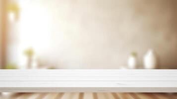 Empty wooden deck table. photo