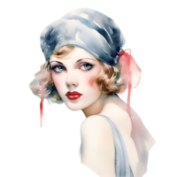 Vintage Fashion Illustration Model Watercolor Clipart png