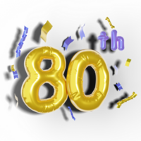 80e anniversaire avec 3d d'or ballon grappes png