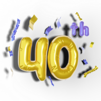 40 ° anniversario con 3d d'oro Palloncino grappoli png