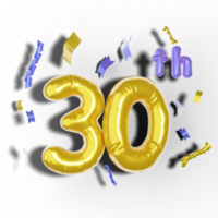 30:e årsdag med 3d gyllene ballong klasar png