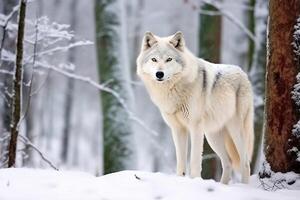 lobo en invierno bosque ai generativo foto