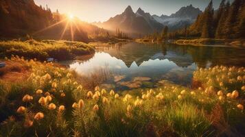 Tranquil Mountain, Lake and Forest Landscape Scenic - . photo