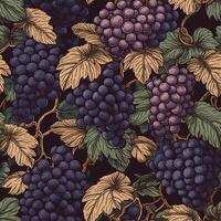 Seamless Tile Illustration of Fresh Grapes on the Vine - . photo