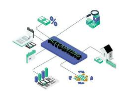 isométrica contabilidad bandera y elemento a grabar todas financiero transacción en el empresa para contabilidad y financiero declaración vector