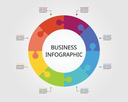 Jigsaw template for infographic for presentation for 8 element vector