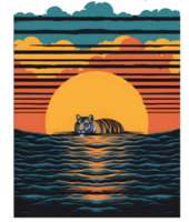 Retro Sunset Graphic Print with Tiger, Stand Out with a Unique Print png