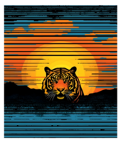 Retro Sunset Graphic Print with Tiger, Stand Out with a Unique Print png