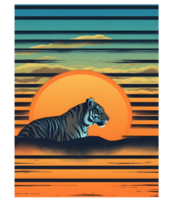 retro puesta de sol gráfico impresión con tigre, estar fuera con un único impresión png