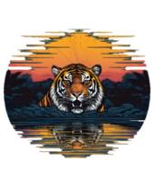 Retro Sunset Graphic Print with Tiger, Stand Out with a Unique Print png