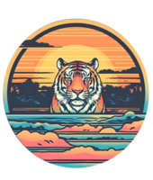 Retro Sunset Graphic Print with Tiger, Stand Out with a Unique Print png