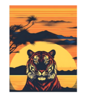 Retro Sunset Graphic Print with Tiger, Stand Out with a Unique Print png