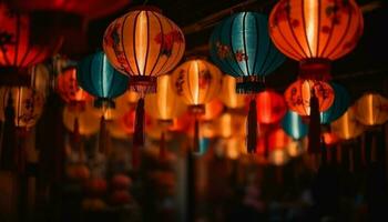 Vibrant paper lanterns illuminate the night, symbolizing indigenous culture generated by AI photo