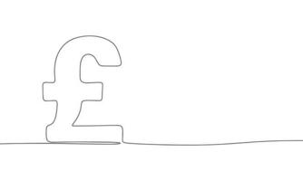 British pound. One line continuous British money isolated on white background. Line art, outline, vector illustration.