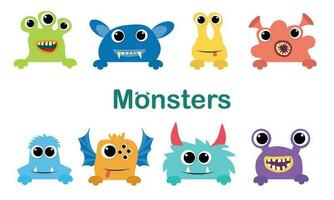 Collection of peep out monsters. Vector illustraiton.