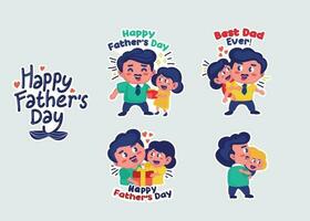 Fathers Day - Father and daughter sticker set vector