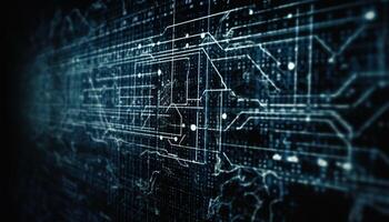 Futuristic computer chip in a glowing pattern generated by AI photo