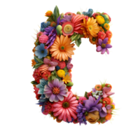 flower letter C made from colorful flower, generated png