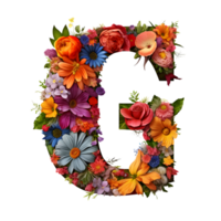brief g gemaakt van bloemen en bladeren, bloem lettertype, generatief ai gegenereerd png