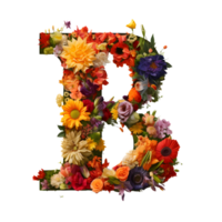 brief b gemaakt van bloemen en bladeren, bloem lettertype, generatief ai gegenereerd png