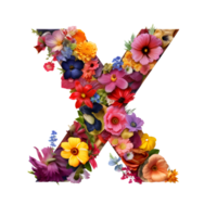 Flower font Alphabet X, made of flowers, generated png