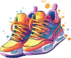 Hand Drawn Sneaker Watercolor Art, Bursting with Colors and Splashes png