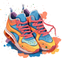 Dynamic Sneaker Watercolor Art, Expressive Splashes and Vibrant Hues png