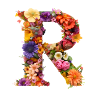 flor fuente alfabeto r, hecho de flores, generativo ai generado png