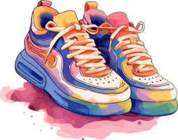 Watercolor Sneaker Painting, Colors and Artistic Splash Effects png